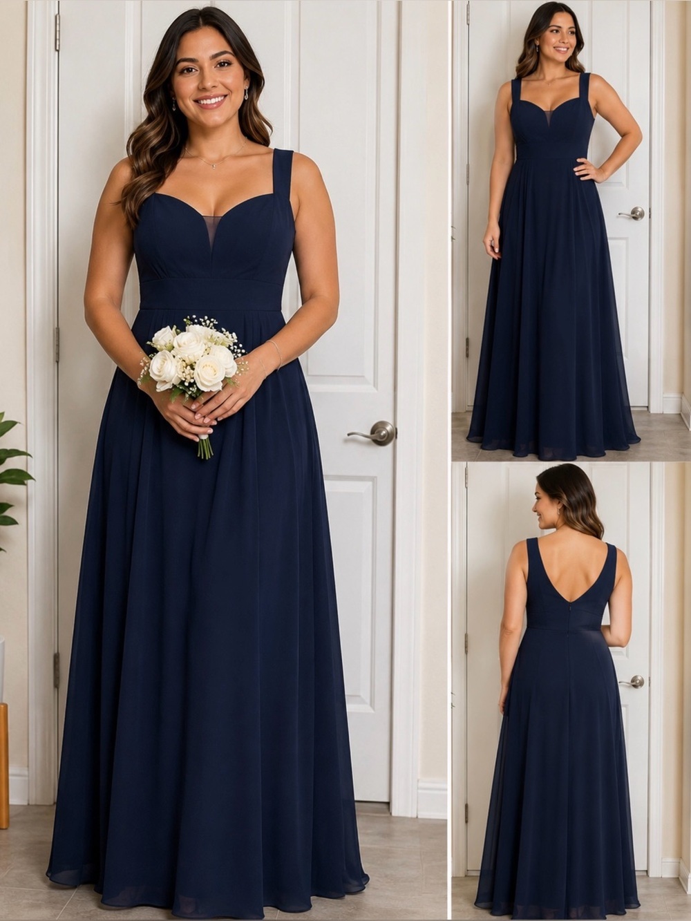 Social Bridesmaids Navy Blue Chiffon Maxi Dress Size 12 Formal Evening Gown